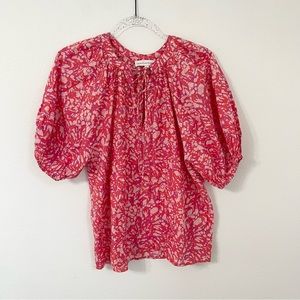 House Of Harlow 1960 Puff Sleeves Floral Martine Print Casual Blouse Size M